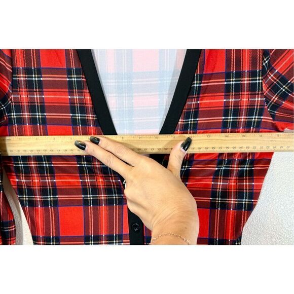 CBR Christmas Holiday Plaid Butt Button Flap Jumpsuit Romper Pajamas Women's S - Picture 13 of 16